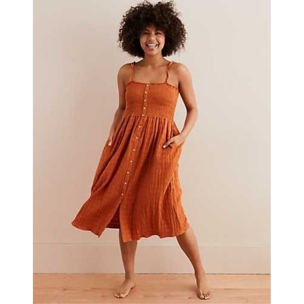 Aerie tie strap smocked midi dress